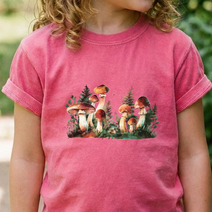 Watercolor Mushroom Patch Kids Cotton T-Shirt