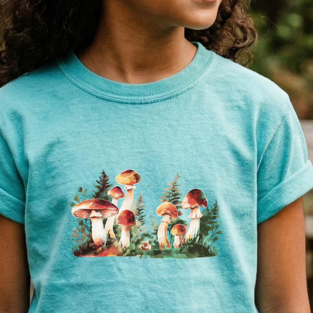 Watercolor Mushroom Patch Kids Cotton T-Shirt