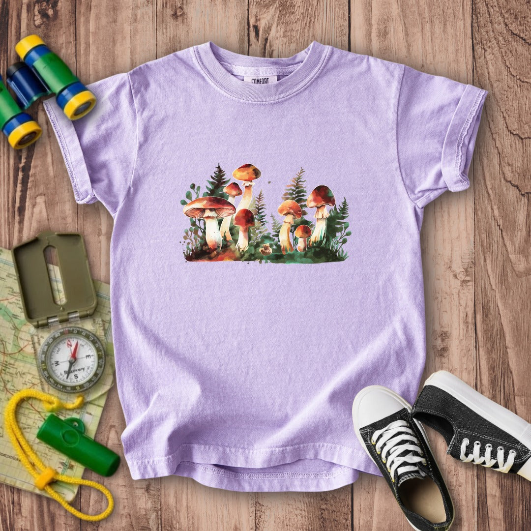 Watercolor Mushroom Patch Kids Cotton T-Shirt