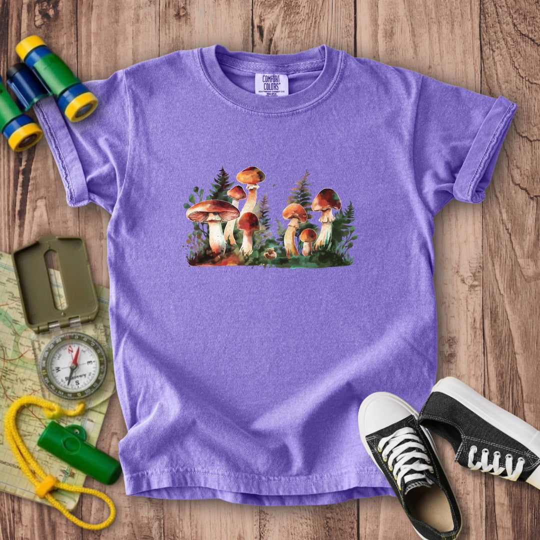 Watercolor Mushroom Patch Kids Cotton T-Shirt