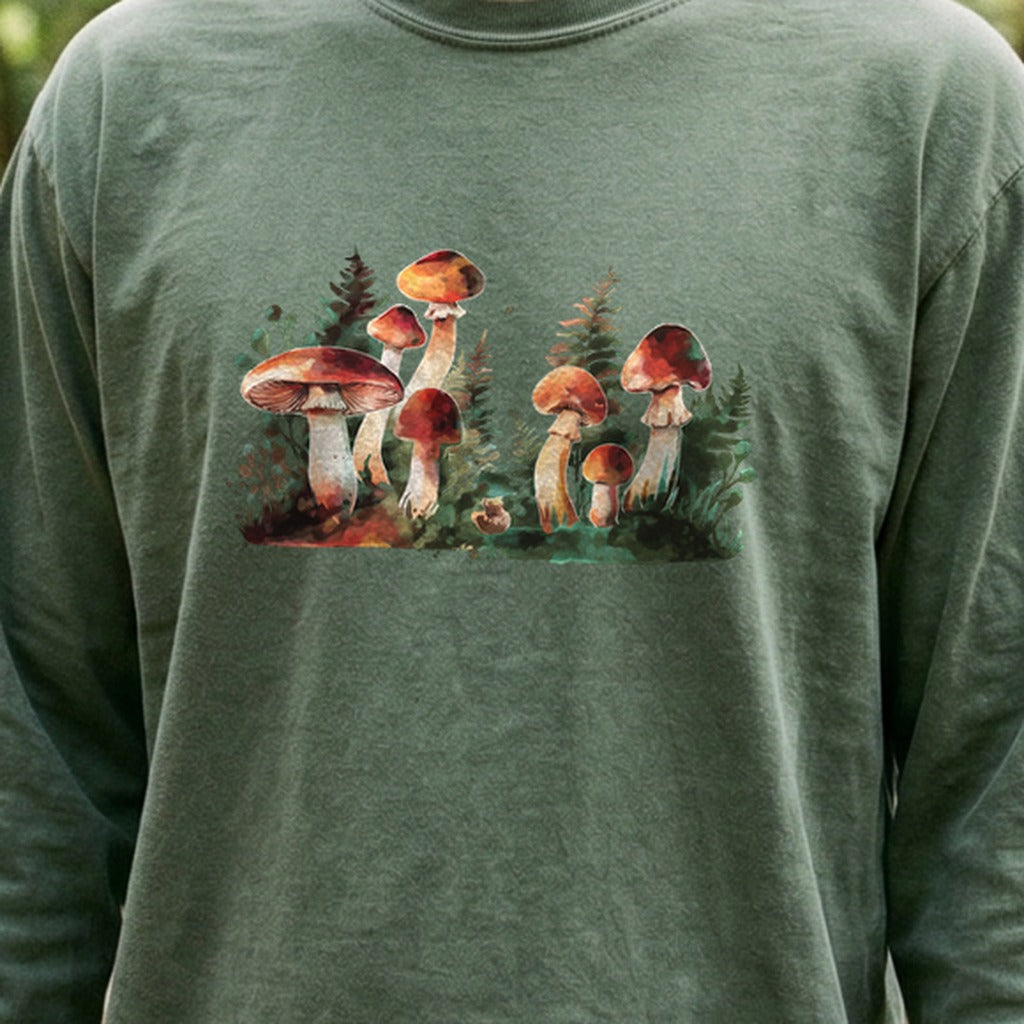Watercolor Mushroom Patch Cotton Long Sleeve