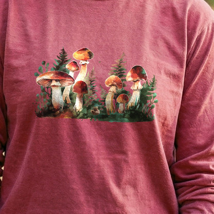 Watercolor Mushroom Patch Cotton Long Sleeve