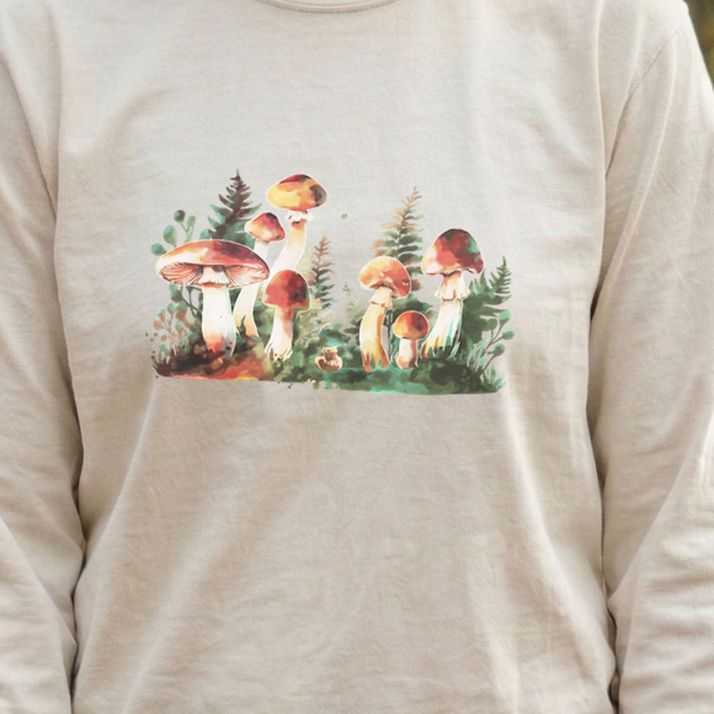 Watercolor Mushroom Patch Cotton Long Sleeve