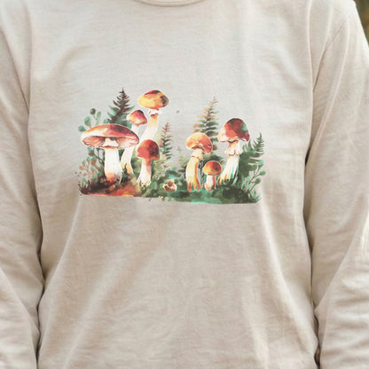 Watercolor Mushroom Patch Cotton Long Sleeve