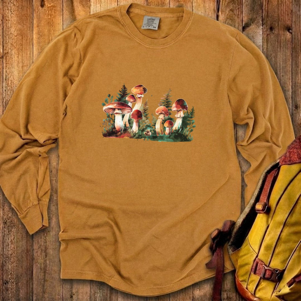 Watercolor Mushroom Patch Cotton Long Sleeve