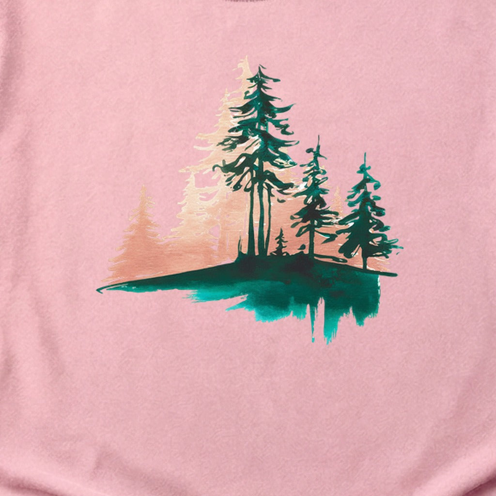 Watercolor Pine Tree Sunrise Cotton T-Shirt