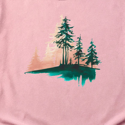 Watercolor Pine Tree Sunrise Cotton T-Shirt
