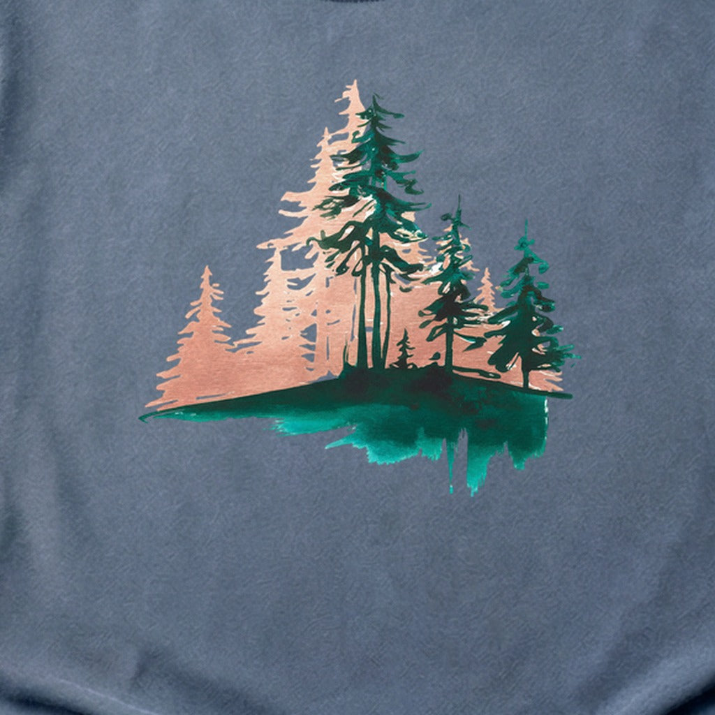 Watercolor Pine Tree Sunrise Cotton T-Shirt