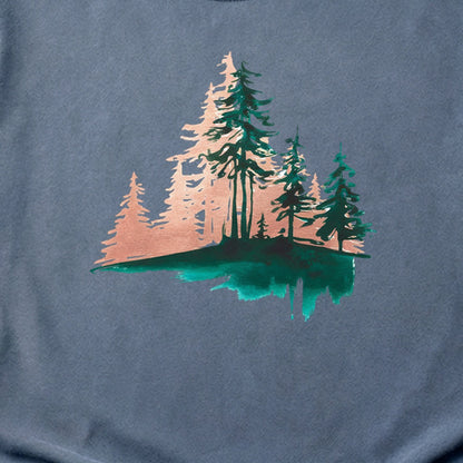 Watercolor Pine Tree Sunrise Cotton T-Shirt