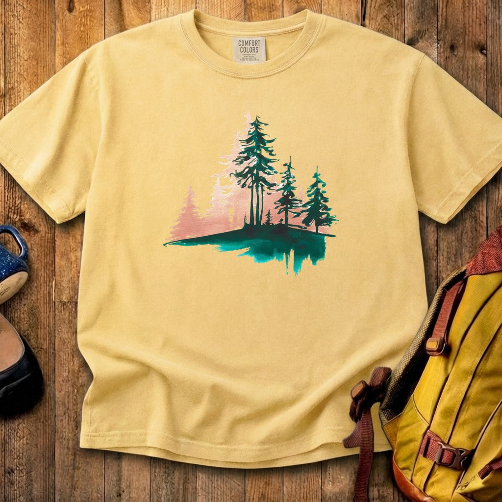Watercolor Pine Tree Sunrise Cotton T-Shirt