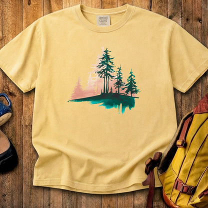 Watercolor Pine Tree Sunrise Cotton T-Shirt