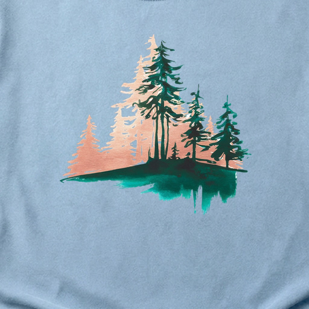 Watercolor Pine Tree Sunrise Cotton T-Shirt