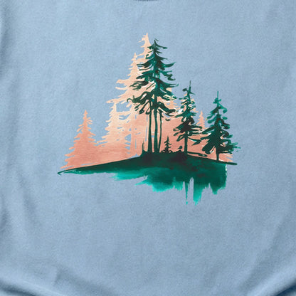 Watercolor Pine Tree Sunrise Cotton T-Shirt