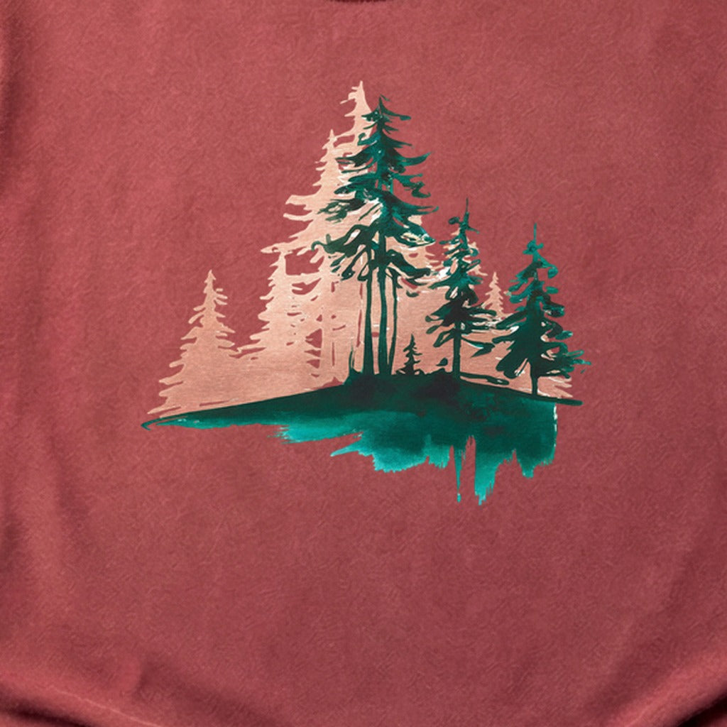 Watercolor Pine Tree Sunrise Cotton T-Shirt