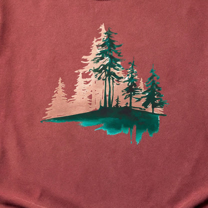 Watercolor Pine Tree Sunrise Cotton T-Shirt