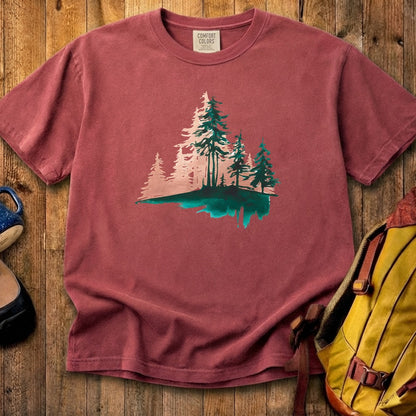 Watercolor Pine Tree Sunrise Cotton T-Shirt