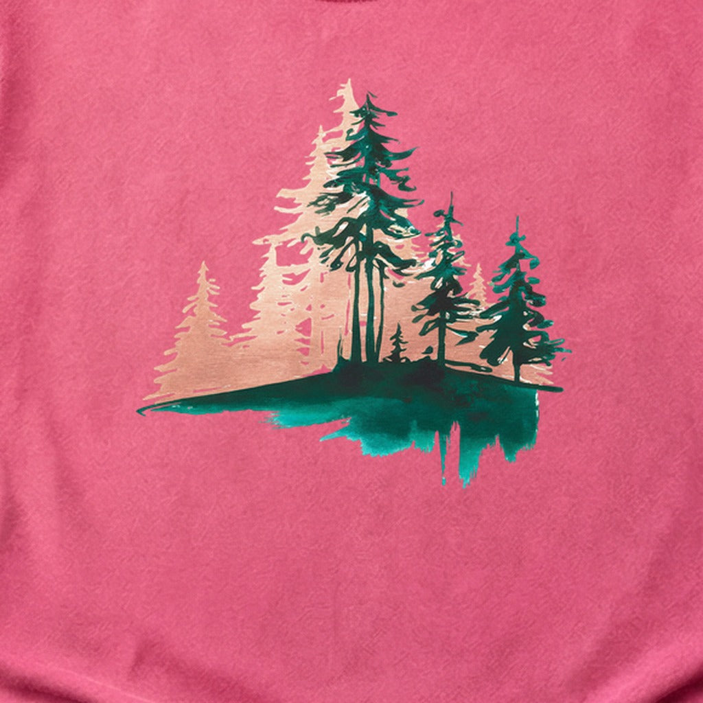 Watercolor Pine Tree Sunrise Cotton T-Shirt