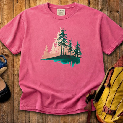 Watercolor Pine Tree Sunrise Cotton T-Shirt