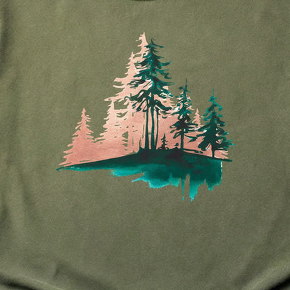 Watercolor Pine Tree Sunrise Cotton T-Shirt
