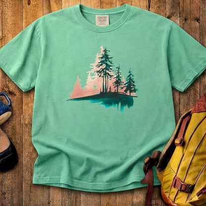 Watercolor Pine Tree Sunrise Cotton T-Shirt