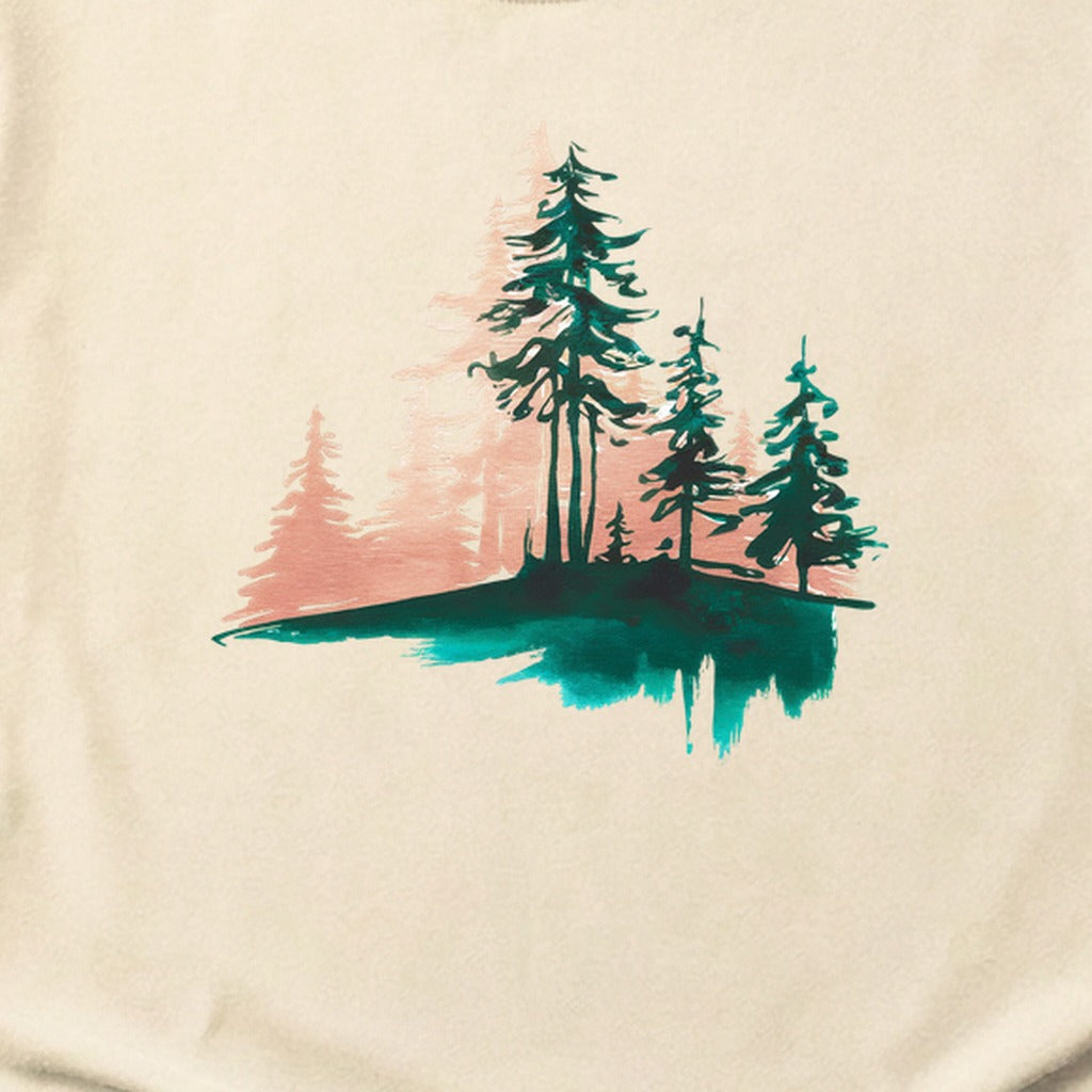 Watercolor Pine Tree Sunrise Cotton T-Shirt