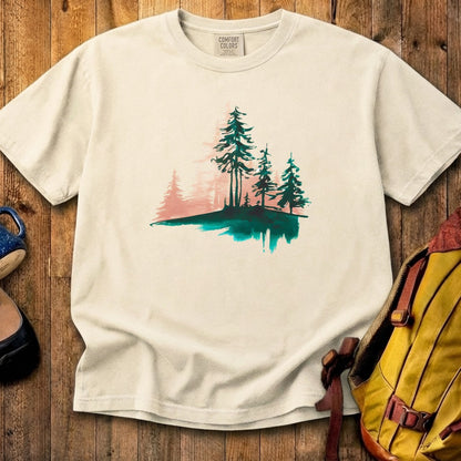 Watercolor Pine Tree Sunrise Cotton T-Shirt