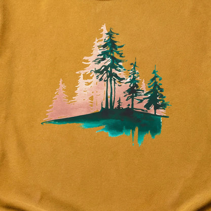 Watercolor Pine Tree Sunrise Cotton T-Shirt