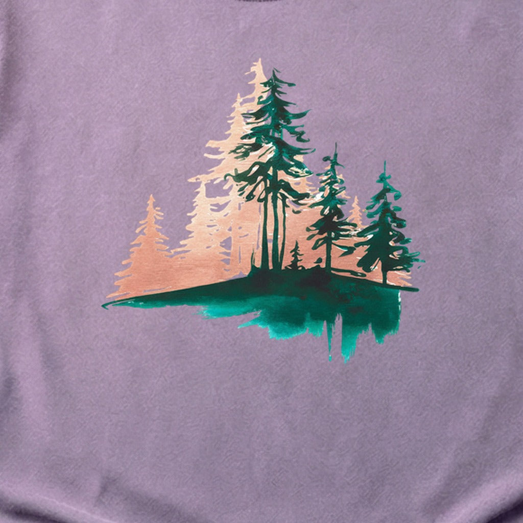 Watercolor Pine Tree Sunrise Cotton T-Shirt