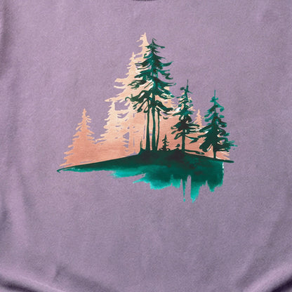 Watercolor Pine Tree Sunrise Cotton T-Shirt