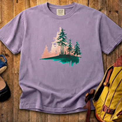 Watercolor Pine Tree Sunrise Cotton T-Shirt