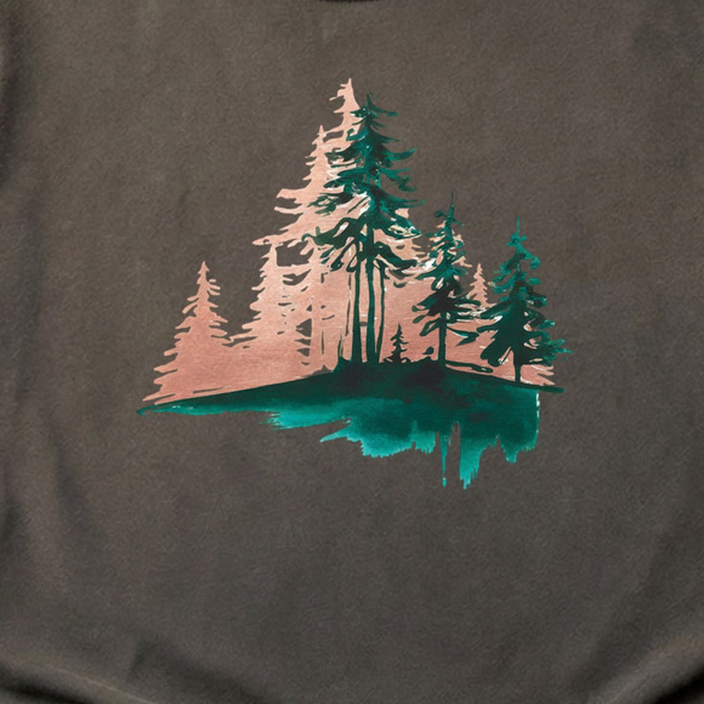 Watercolor Pine Tree Sunrise Cotton T-Shirt