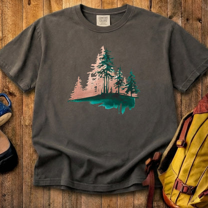 Watercolor Pine Tree Sunrise Cotton T-Shirt