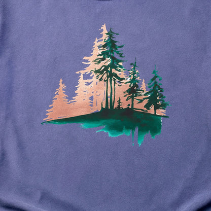 Watercolor Pine Tree Sunrise Cotton T-Shirt
