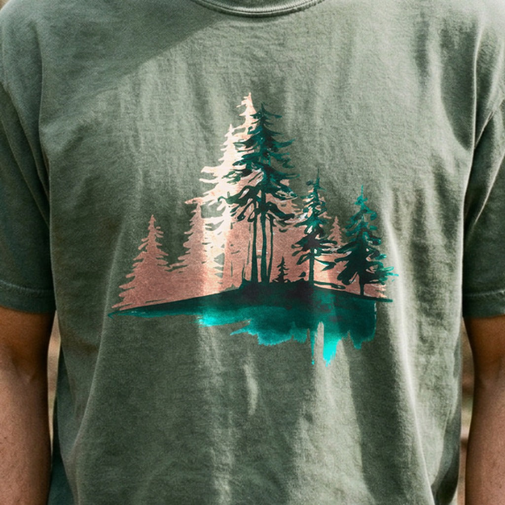 Watercolor Pine Tree Sunrise Cotton T-Shirt