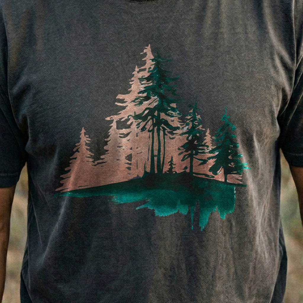 Watercolor Pine Tree Sunrise Cotton T-Shirt