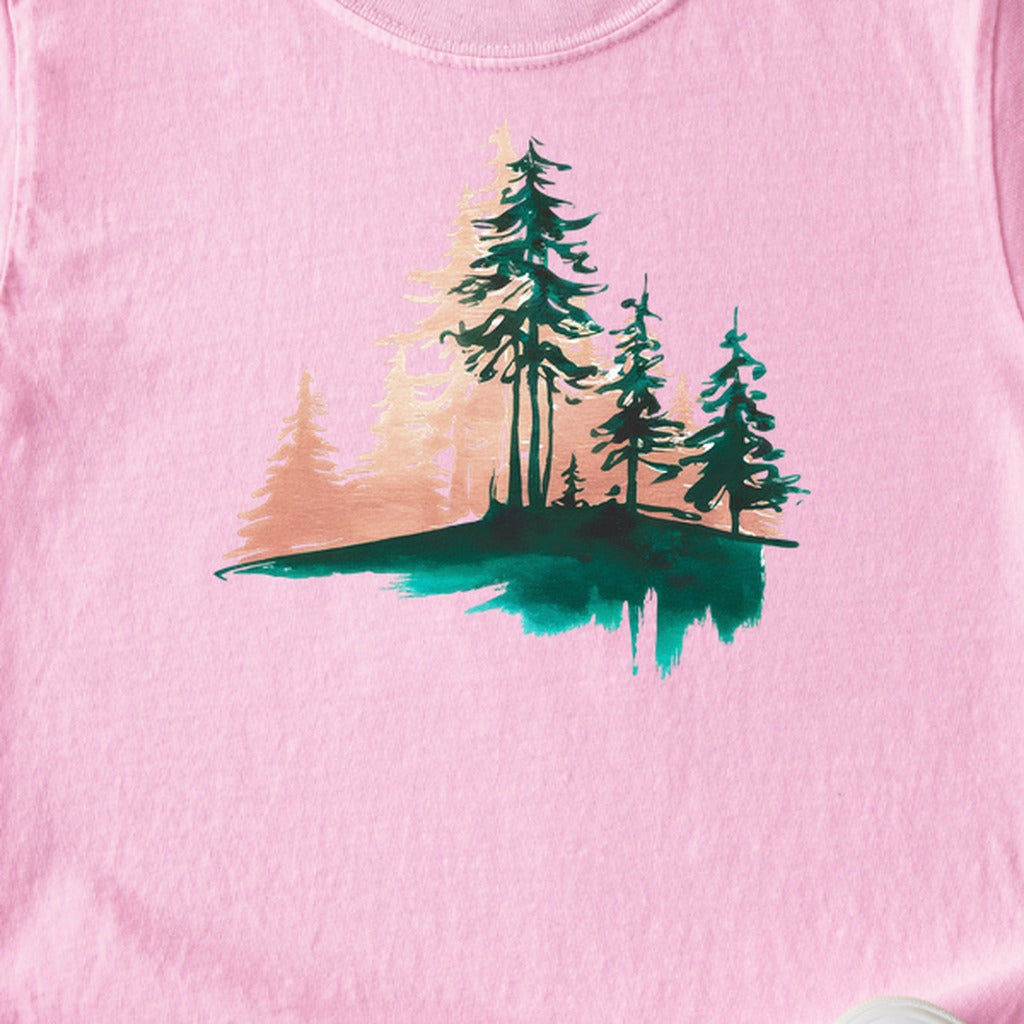 Watercolor Pine Tree Sunrise Kids Cotton T-Shirt