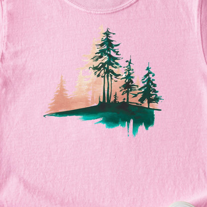 Watercolor Pine Tree Sunrise Kids Cotton T-Shirt