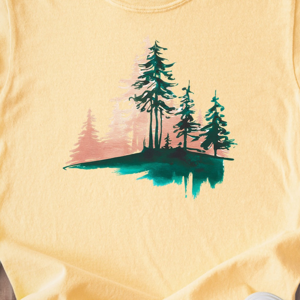 Watercolor Pine Tree Sunrise Kids Cotton T-Shirt