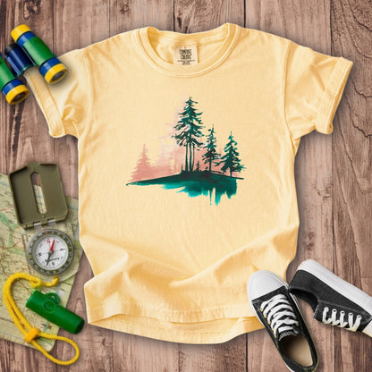 Watercolor Pine Tree Sunrise Kids Cotton T-Shirt