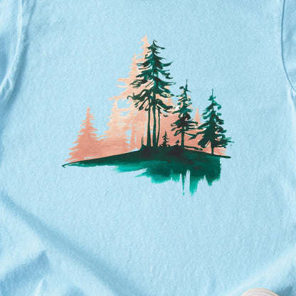 Watercolor Pine Tree Sunrise Kids Cotton T-Shirt