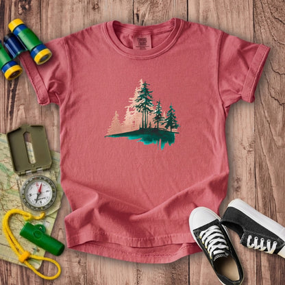 Watercolor Pine Tree Sunrise Kids Cotton T-Shirt