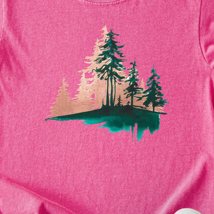 Watercolor Pine Tree Sunrise Kids Cotton T-Shirt