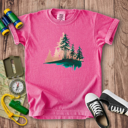 Watercolor Pine Tree Sunrise Kids Cotton T-Shirt