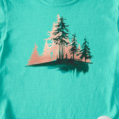 Watercolor Pine Tree Sunrise Kids Cotton T-Shirt