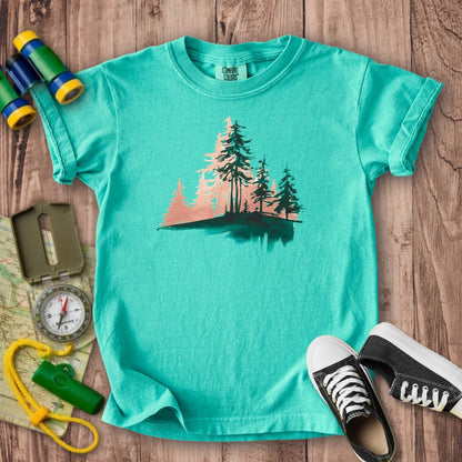 Watercolor Pine Tree Sunrise Kids Cotton T-Shirt