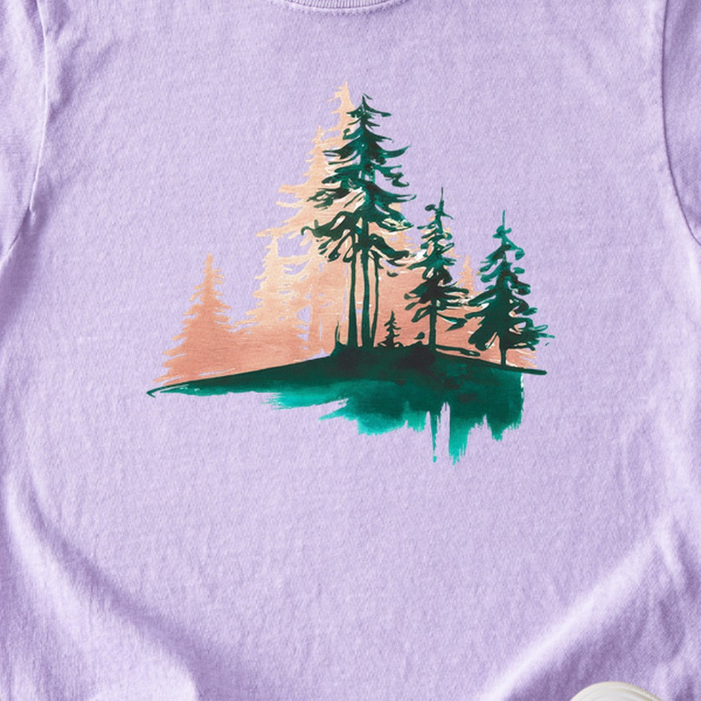 Watercolor Pine Tree Sunrise Kids Cotton T-Shirt
