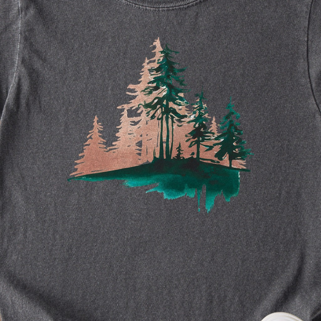 Watercolor Pine Tree Sunrise Kids Cotton T-Shirt