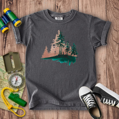 Watercolor Pine Tree Sunrise Kids Cotton T-Shirt