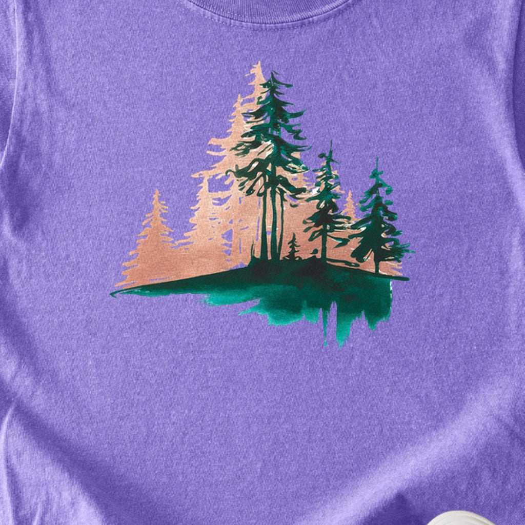 Watercolor Pine Tree Sunrise Kids Cotton T-Shirt
