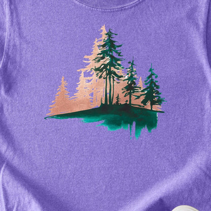 Watercolor Pine Tree Sunrise Kids Cotton T-Shirt
